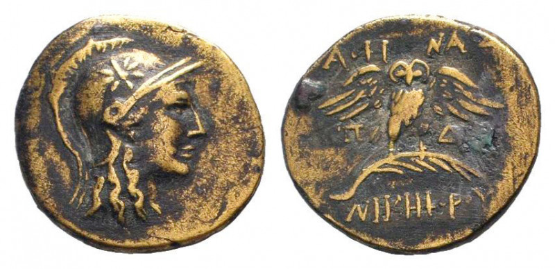MYSIA. Pergamon.Circa 133-127 BC.AE Bronze. Helmeted head of Athena right, star ...