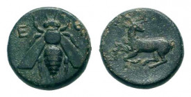 IONIA.Ephesos .390-300 BC.ae Bronze. Ε-Φ to left and right of a bee / stag prancing left, head right; astragalos to right.SNG Copenhagen 247-253.Very ...