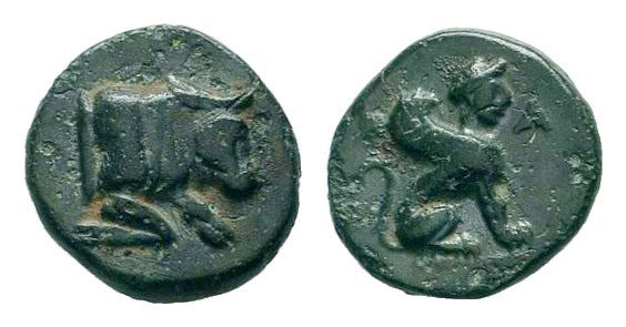 CARIA. Kaunos.Circa 350-300 BC. Forepart of bull right / K - A, Sphinx seated ri...