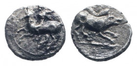 PAMPHYLIA. Aspendos.Circa 420-360 BC.AR Drachm. Naked horseman galloping left / Boar running right.SNG France 18; SNG Aulock 4487; SNG Copenhagen 248....