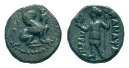 PAMPHYLIA.Perge.Circa 2nd-1st Century BC.AE Bronze. Sphinx seated right / ИANAΨAΣ ΠPEIIAΣ, Artemis standing left, holding wreath and sceptre. SNG Fran...