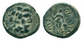 LYCAONIA.Iconium.1st century BC.AE Bronze. Head of Zeus right / EIKONIEΩΝ; ΗΚ, Perseus standing facing, holdig harpa and head of Medusa. Aulock, Lykao...