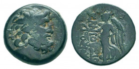 CILICIA.Elaioussa Sebaste.1st Century BC.AE Bronze.Laureate head of Zeus right; E to left / EΛAIOYΣΣΙΩN, Nike advancing left, holding wreath and palm ...