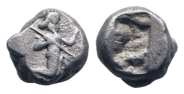 ACHAEMENID EMPIRE.Circa 485-470 BC. AR Siglos . Persian king or hero right, in k...