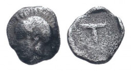 ARKADIA.Tegea. Circa 423-400 BC. AR Obol. Laureate head of Athena Alea left / Large T within incuse circle. BCD Peloponnesos 1719; HGC 5, 1049. Fine.
...