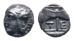TROAS. Tenedos. Circa 450-387 BC.AR Hemidrachm. Janiform female and male heads / T - E N - E, Labrys within incuse square. SNG Aulock 766.Very fine.

...