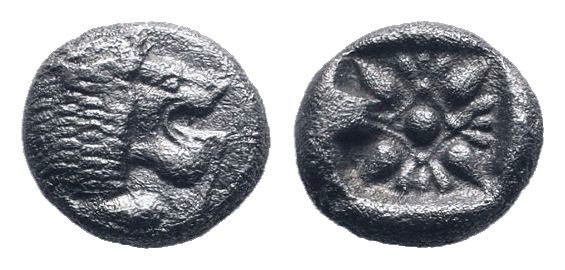 IONIA.Miletos.Circa 525-475 BC.AR Obol.Forepart of lion left, head right / Stell...