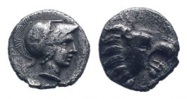 PAMPHYLIA.Side. Circa 400-380 BC. AR Obol. Head of lion right / Helmeted head of Athena right.Atlan 76–81; SNG France 731–8. Very fine.

Weight : 0.7 ...