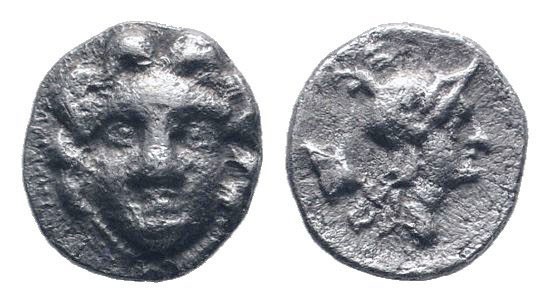 PISIDIA.Selge.Circa 350-300 BC.AR obol. head of Gorgoneion/head of Athena.SNG BN...