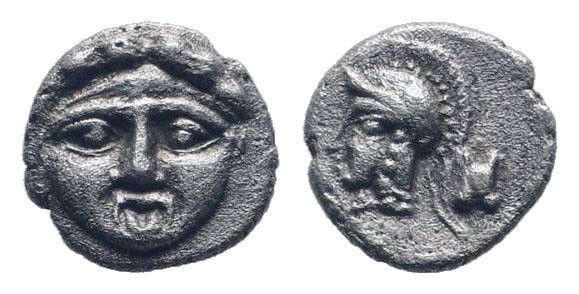 PISIDIA.Selge. 3rd Century BC.AR Obol.Facing head of Gorgoneion / Helmeted head ...