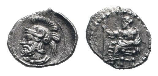 CILICIA. Tarsus . Pharnabazos 380-373 BC.AR Obol.Bearded male head to left, wear...