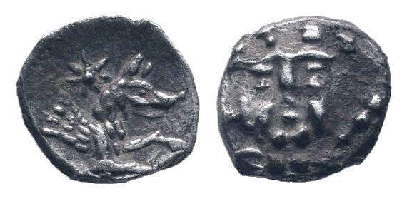 CILICIA.Uncertain. Circa 4th Century BC. AR Obol. Facing head of Herakles; H lef...