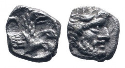 CILICIA.Uncertain. Circa 4th Century BC. AR Obol. Facing head of Herakles, wearing lion’s skin / Eagle standing left on stag's head. SNG Levante 229 ;...