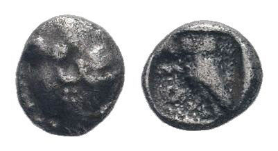 ASIA MINOR. Uncertain. 4th century BC.AR Obol.Bearded male head right / Owl stan...