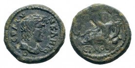 AEOLIS.	Cyme. Pseudo-autonomous.AE Bronze.ΙΕΡΑ ⳞVΝΚΛΗΤΟⳞ, draped bust of the Senate, right / ΕΡΜοⳞ ΚVΜΑΙΩΝ, river-god Hermos reclining left, holding r...