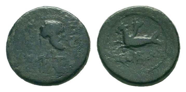 CARIA. Trapezopolis. Augustus.27 BC-AD 14 AD. AE Bronze.ΣEBAΣTOΣ, Capricorn with...