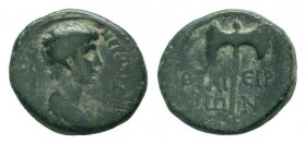 LYDIA. Thyatira. Nero.54-68 AD. AE Bronze.NЄΡΩN KAYΔIOC KAICAP CЄBA, Bareheaded and draped bust right / ΘΥΑΤƐΙΡΗΝΩΝ, double axe. RPC I online 2382; SN...