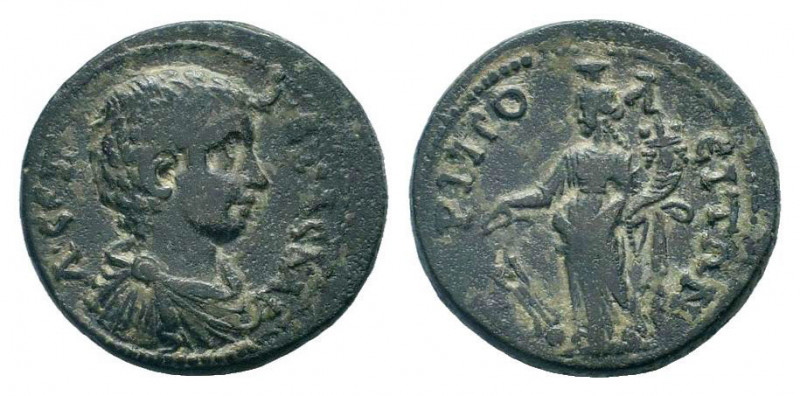 LYDIA. Tripolis.Geta.198 - 209 AD.AE Bronze.Λ CΕΠ ΓΕΤΑC ΚΑΙC, / ΤΡΙΠΟΛΕΙΤΩΝ, SNG...