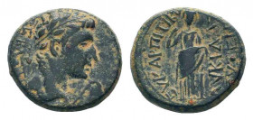 PHRYGIA.Eukarpeia. Augustus 27 BC- 14 AD. or Tiberius.14-37 AD.AE Bronze.ΣΕΒΑΣΤΟΣ, laureate head of Augustus or Tiberius, right; to right, lituus / ΕΥ...