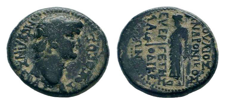 PHRYGIA. Laodicea ad Lycum.Nero.50-54 AD. AE Bronze.ΝΕΡΩΝ ΣΕΒΑΣΤΟΣ ΘΕΟΣ, bare he...