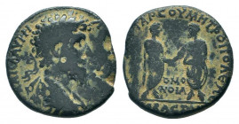 CILICIA.Tarsus. Marcus Aurelius with Lucius Verus.161-169 AD.AE Bronze.ΑΥΤ ΚΑΙϹ Λ ΑΥΡΗΛΙ ΟΥΗΡΟϹ ϹƐΒ, / ΟΜΟΝΟΙΑ ϹƐΒΑϹΤΩΝ ΑΔΡΙΑΝΗϹ ΤΑΡϹΟΥ ΜΗΤΡΟΠΟΛƐΩϹ, e...