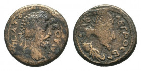 MESOPOTAMIA.Edessa.Septimius Severus and Abgar VIII.193-211 AD. AE Bronze…... ϹƐοVΗΡο…....., laureate head of Septimius Severus, right / ΓΡοϹ ΒΑϹϹΙΛΟV...