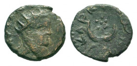 MESOPOTAMIA.Carrhae.Elagabalus.218-222 AD.AE Bronze.ANTWNEION, Laureate head right / KAP K OΛ, Crescent set on small filleted globe, rosette of seven ...