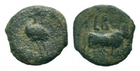 EGYPT.Alexandria.Caligula. Circa mid-1st Century AD.AE Bronze. Apis bull standing right; L B above / Ibis standing left; palm before.RPC I online 5112...