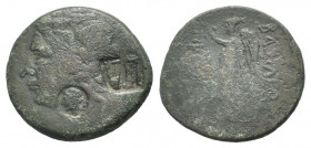 KINGDOM of BITHYNIA.Prusias I. Circa 230-182 BC.AE Bronze. Laureate head of Apollo left, Countermarks, head of Apollo, two lyres / Athena-Nike standin...