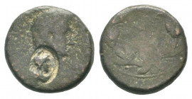 UNCERTAIN.AE Bronze.Head of Tiberius to right, Countermark, Men to right and wearing Phrygian cap / Wreath.Howgego 18.Fine.


Weight : 11.5 gr

Diamet...