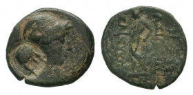 Antiochos II. 261-246 BC.AE Bronze.Laureate head of Apollo right, countermark, lyre / Apollo standing left, holding arrow and bow.


Weight : 3.0 gr

...