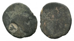 UNCERTAIN.AE Bronze.Blank worn surface , Countermark / Blank worn surface .

weight : 2.4 gr

Diameter : 19 mm