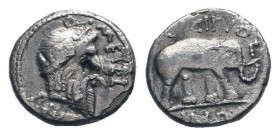 Q. METELLIUS PIUS SCIPIO.47 BC. African military mint.AR Denarius.Q·METEL PIVS, Laureate head of Jupiter right downwards . Border of dots / SCIPIO IMP...