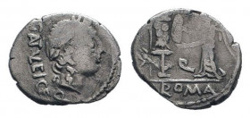 C. EGNATULEIUS. 97 BC.Rome mint.AR QUINARIUS.C EGNATVLEI·C·F, laureate head of Apollo right / Q, ROMA, Victory standing left, erecting trophy. RRC 333...