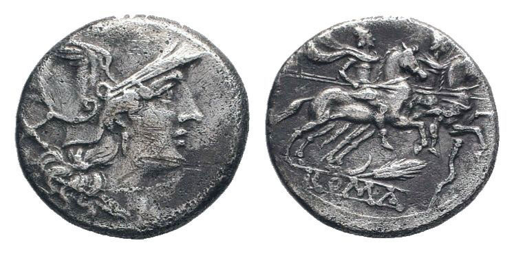 ANONYMOUS. Circa 209 BC. Sicilie mint.AR Denarius.Helmeted head of Roma right, X...