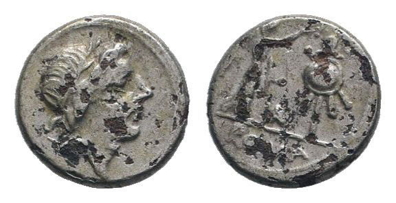 ANONYMOUS.81 BC. Uncertain mint.AR Quinarius.Laureate head of Apollo right / Vic...