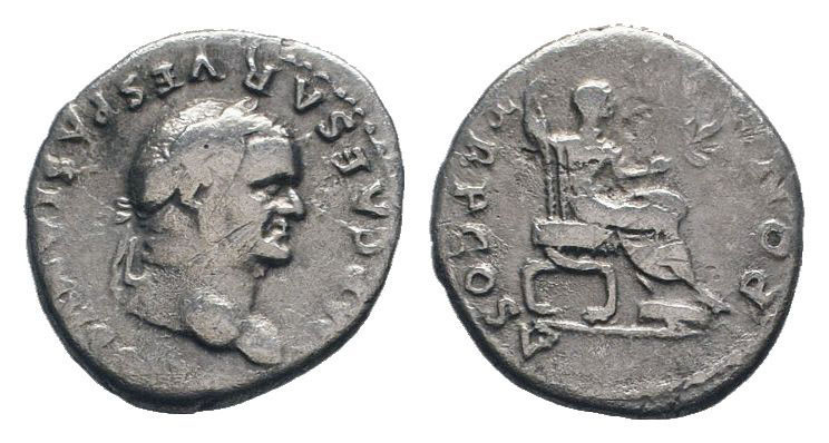 VESPASIAN.69-79 AD.AR Denarius.IMP CAESAR VESPASIANVS AVG, Head of Vespasian, la...