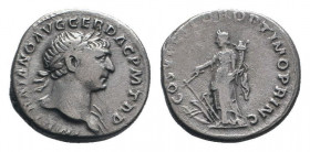 TRAJAN.98-117 AD.Rome mint.AR Denarius.IMP TRAIANO AVG GER DAC P M TR P, Bust of Trajan, laureate, draped on left shoulder, right / COS V P P S P Q R ...
