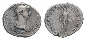 TRAJAN.98-117 AD.Rome mint.AR Denarius. IMP CAES NER TRAIANO OPTIMO AVG GER DAC, Bust of Trajan, laureate, draped, cuirassed, right / P M TR P COS VI ...