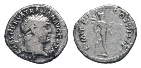TRAJAN.98-117 AD.AR Denarius. Rome mint.IMP CAES NERVA TRAIAN AVG GERM, Bust of Trajan, laureate, right / P M TR P COS IIII P P, Mars, helmeted, naked...