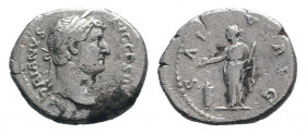 HADRIAN.117-138 AD.Rome mint.AR Denarius.HADRIANVS AVG COS III P P, Head of Hadrian, laureate, right / SALVS AVG, Salus standing left, holding patera ...