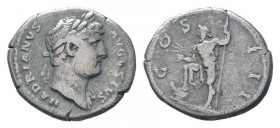 HADRIAN.117-138 AD.Rome mint.AR Denarius.HADRIANVS AVGVSTVS, laureate head right, light draped over the shoulder / COS III, Neptune standing left, rig...
