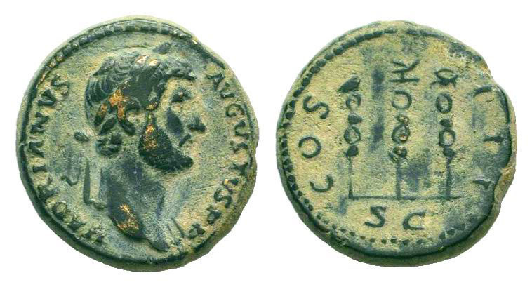 HADRIAN.117-138 AD.Rome mint.AE Bronze. HADRIANVS AVGVSTVS P P, Laureate head ri...