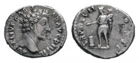 MARCUS AURELIUS.161-180 AD.Rome mint.AR Denarius.AVRELIVS CAESAR AVG PII FIL, Head of Marcus Aurelius, bare, right / TR POT VI COS II, Genius Exercitu...