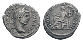 CARACALLA.198-217 AD.Rome mint.AR Denarius.ANTONINVS PIVS AVG BRIT, Laureate head right / PONTIF TR P XIII COS III, Concordia seated left, holding pat...