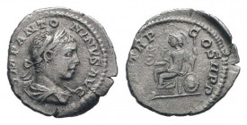 ELAGABALUS. 218-222 AD.Rome mint.AR Antoninianu. IMP ANTONINVS AVG, Laureate and draped bust of Elagabalus to right / P M TR P II COS II P P, Roma sea...