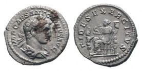 ELAGABALUS. 218-222 AD.Rome mint.AR Denarius.IMP CAES M AVR ANTONINVS AVG, Laureate and draped bust of Elagabalus to right / FIDES EXERCITVS, Fides, d...