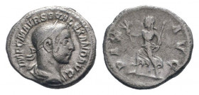 SEVERUS ALEXANDER.222-235 AD.Rome mint.AR Denarius.IMP C M AVR SEV ALEXAND AVG, Laureate and draped bust right / PAX AVG, Pax running left with branch...