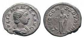 JULIA MAMAEA. 222-235 AD.Rome mint.AR Denarius. IVLIA MAMAEA AVG, Draped bust of Julia Mamaea to right / IVNO CONSERVATRIX, Juno standing left, holdin...