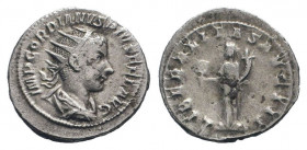 GORDIAN III.238-244 AD.Rome mint.AR Antoninianus.IMP CAES M ANT GORDIANVS AVG, radiate, draped, cuirassed bust right / LIBERALITAS AVG II, Liberalitas...
